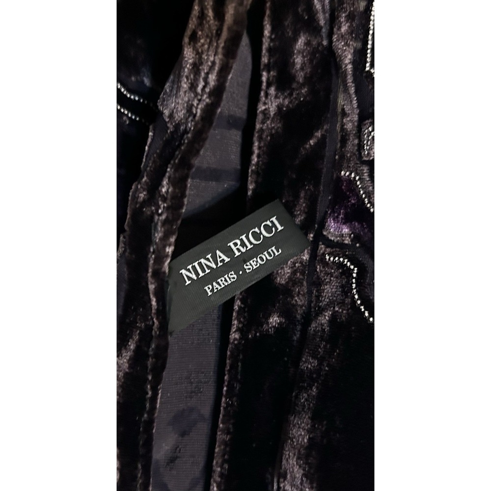 Nina Ricci Silk Purple Velvet Paisley Embellished Shawl Scarf Beaded Burnout - Picture 6 of 6